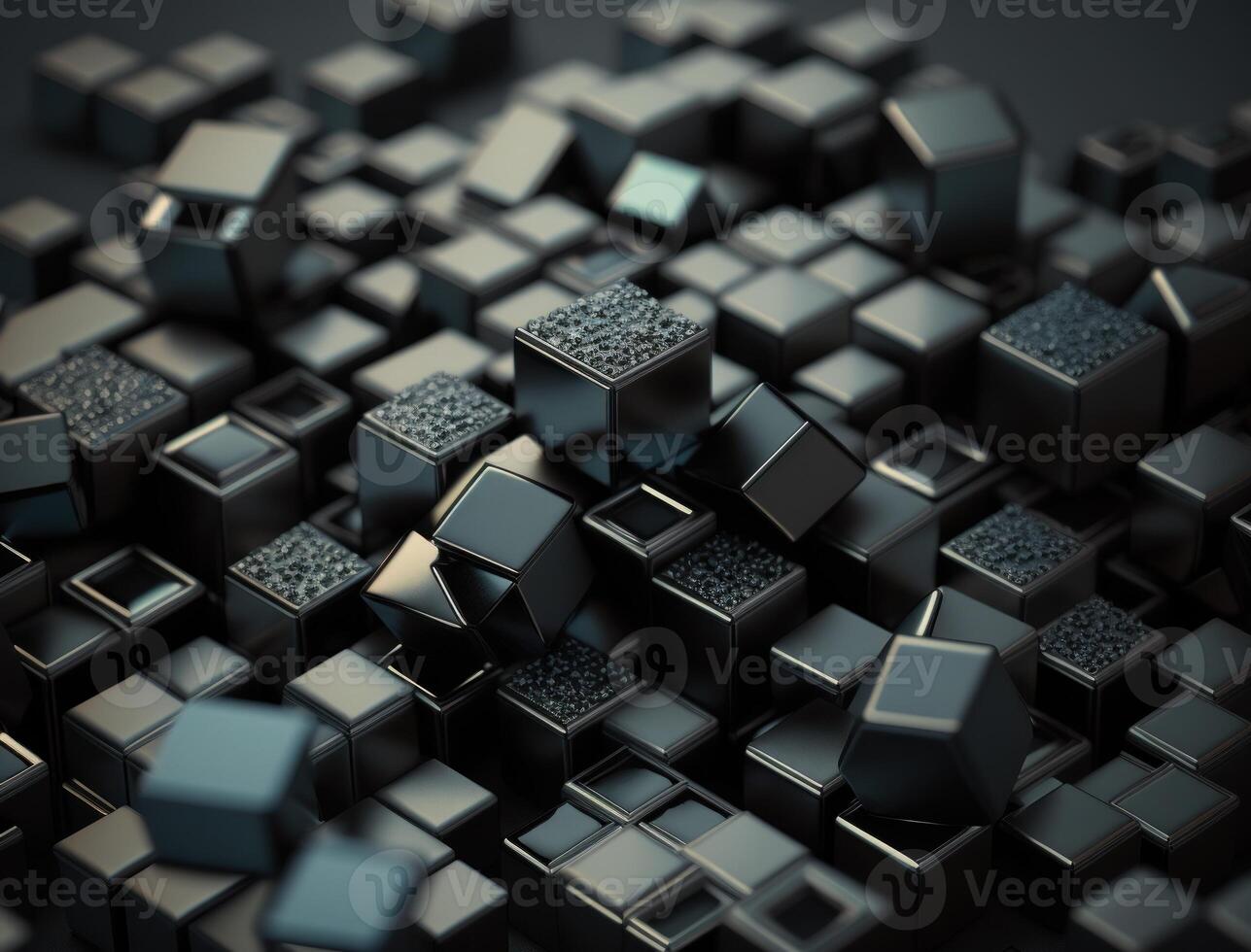 Futuristic cubes dark black background Abstract geometric mosaic grid Square tiles pattern technology photo