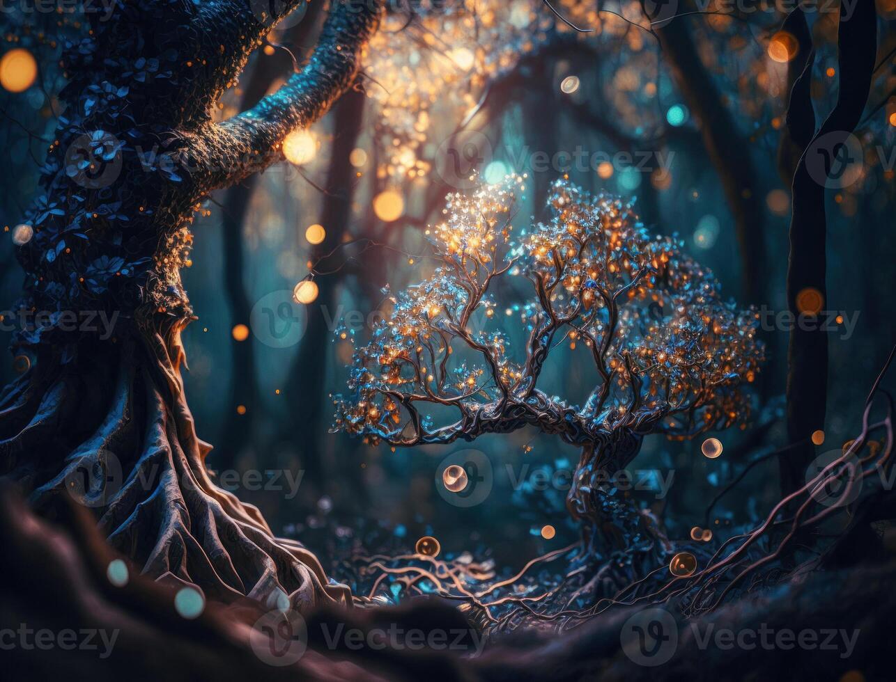 Fantasy forest landscape created with technology photo