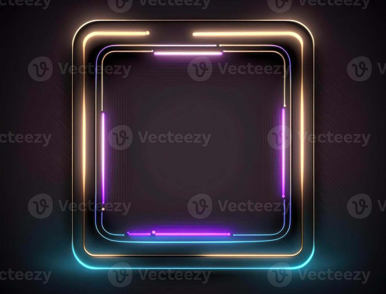 Neon rounded square frame with shining effect dark background created with technology photo