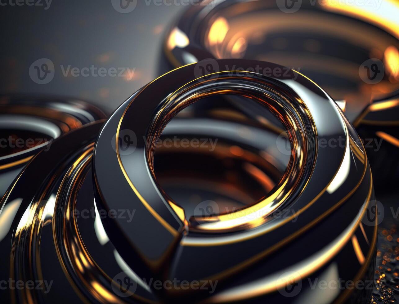 Concentric obsidian rings shapes Abstract geometric background created with technology photo