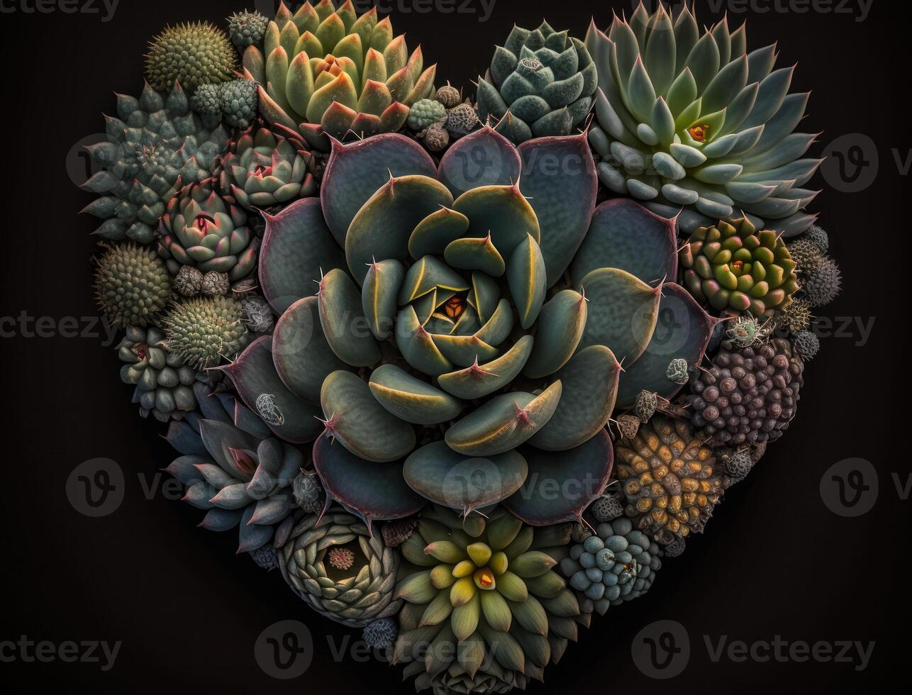Green heart made by various succulents Environmental protection concept created with technology photo