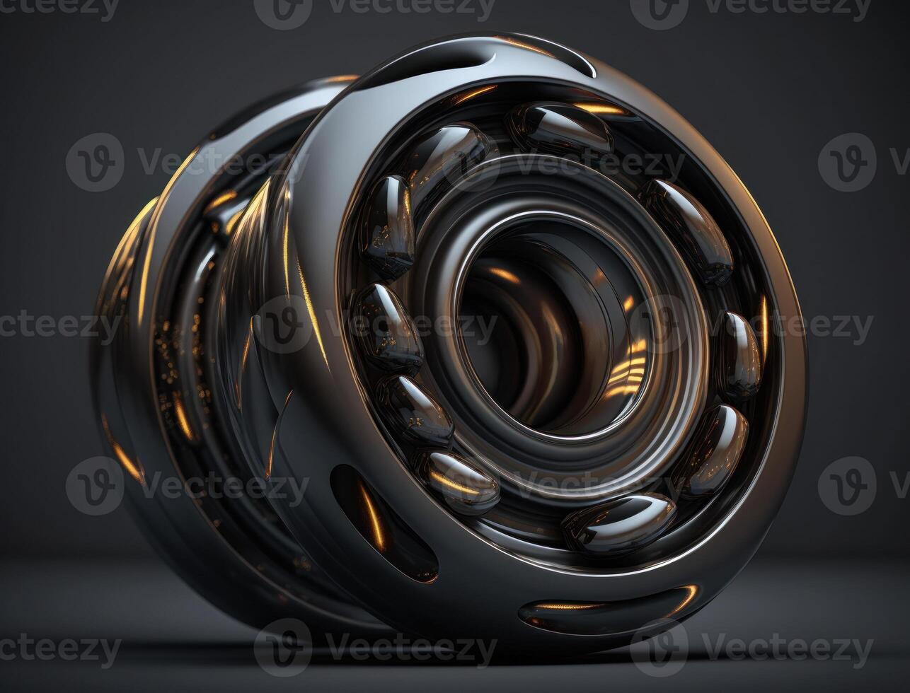 Concentric obsidian rings shapes Abstract geometric background created with technology photo