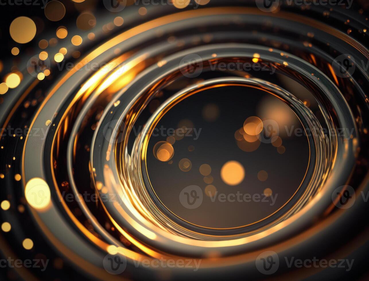 Concentric golden rings shapes Abstract geometric background created with technology photo