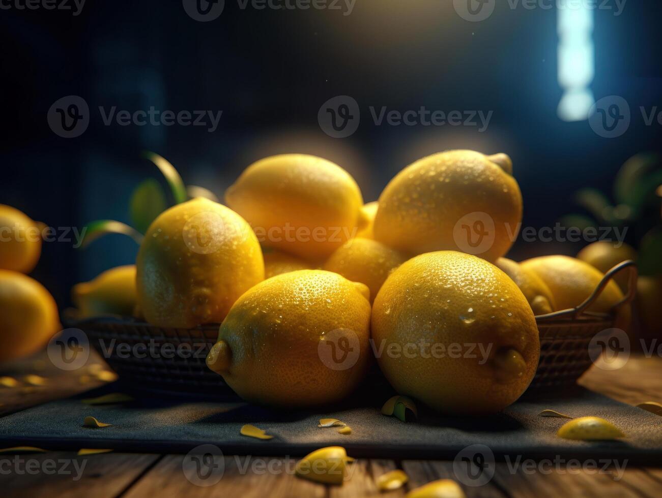 Beautiful organic background of freshly picked lemons created with technology photo