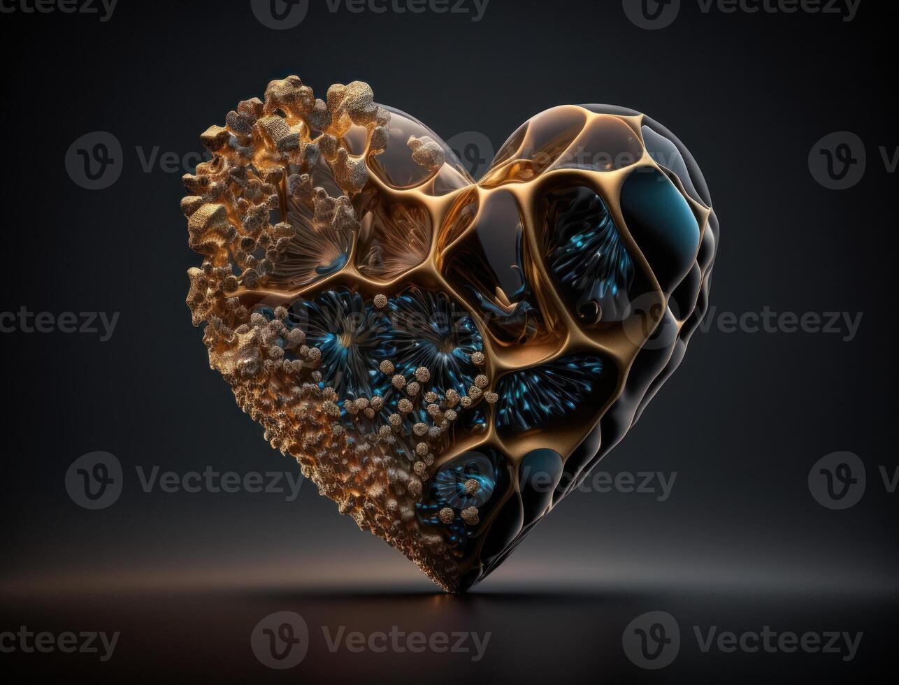 Realistic translucent heart shaped crystal zircon, natural gemstone technology photo
