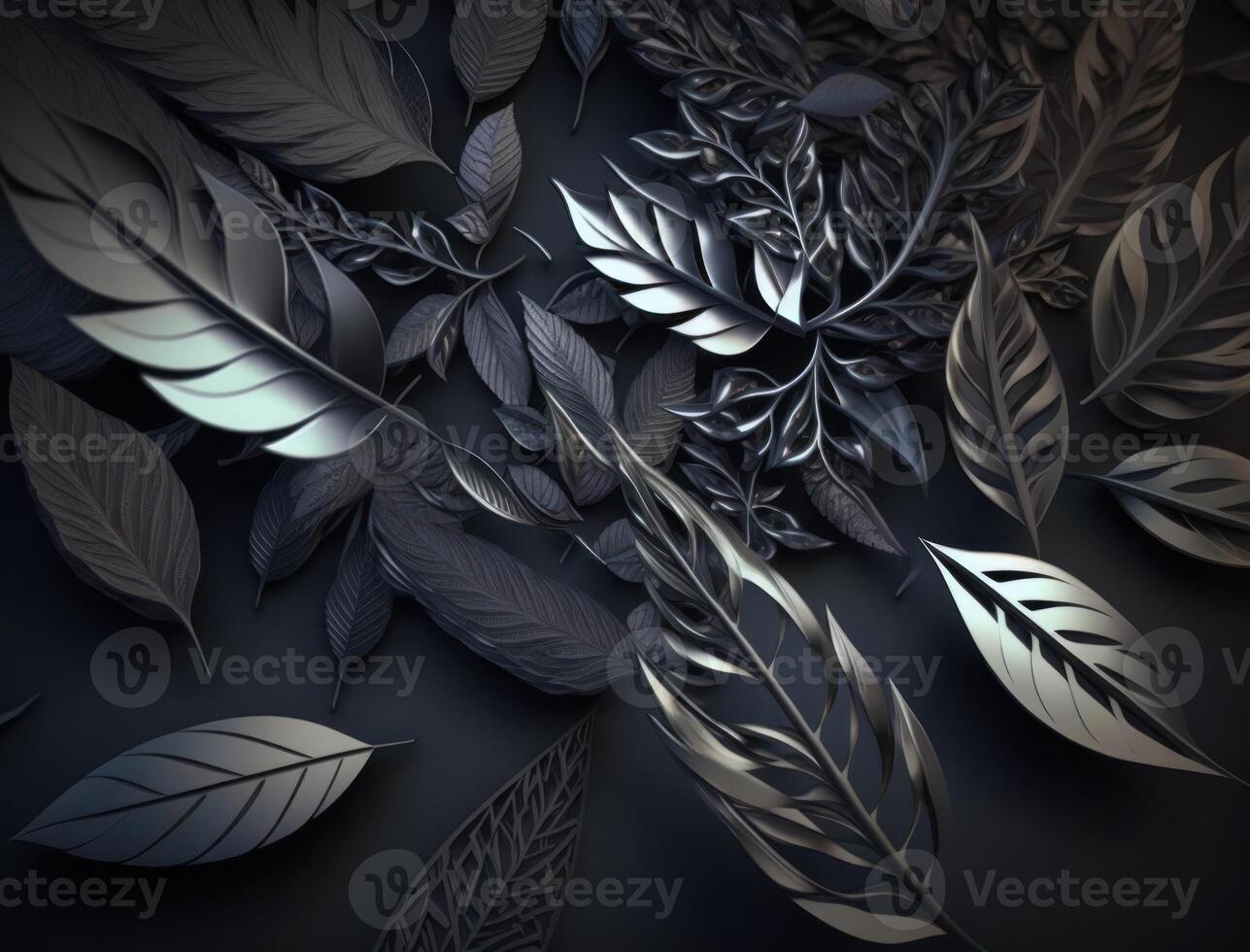 Abstract dark black metallic leaves background created with technology photo