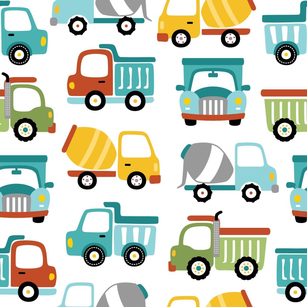 Seamless pattern vector of colorful trucks cartoon