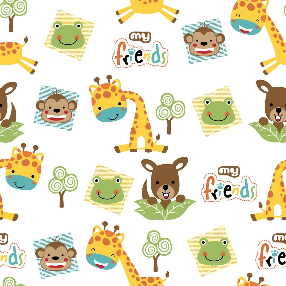 Seamless pattern vector of cute animals cartoon