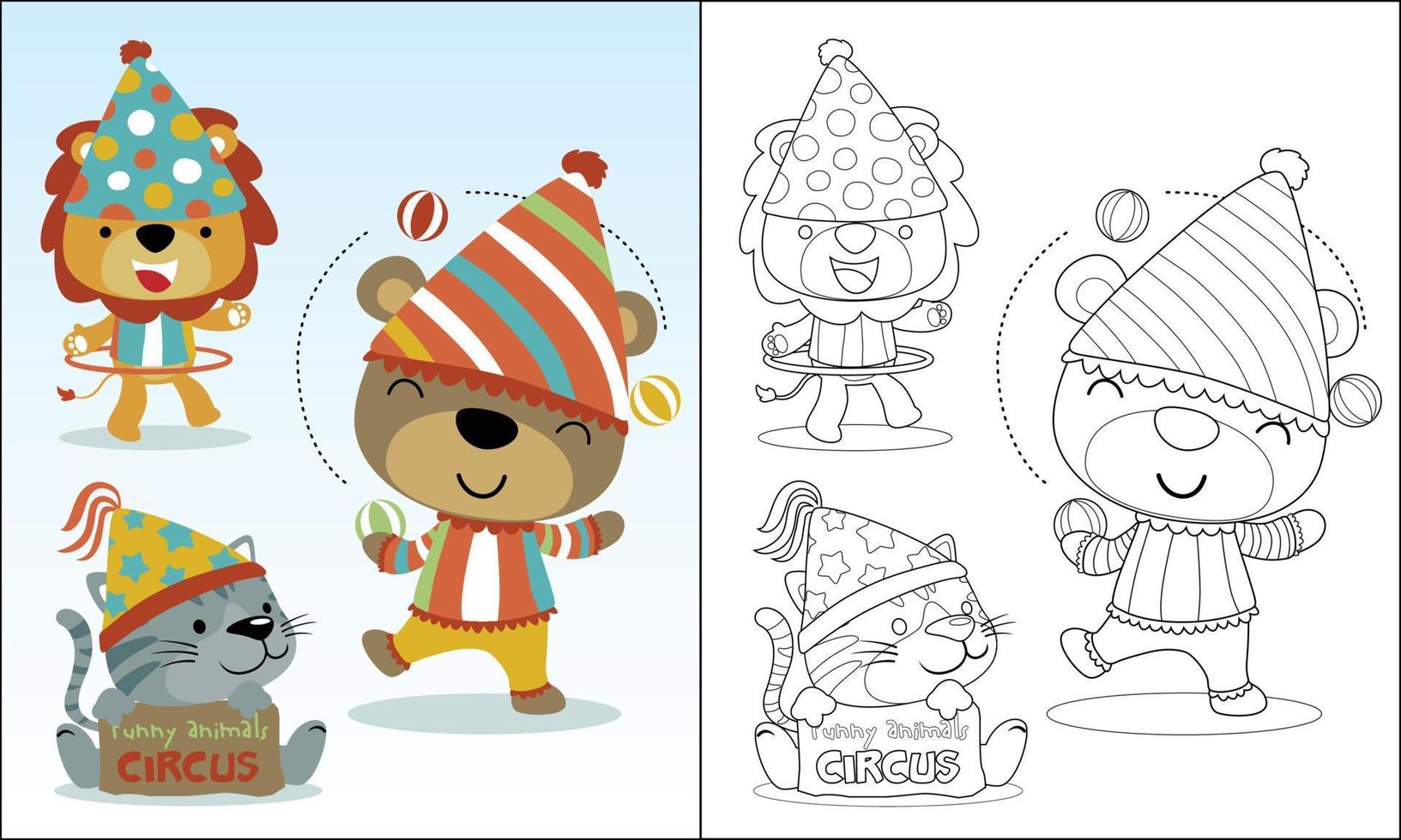Coloring book of cute animals cartoon in circus costume vector