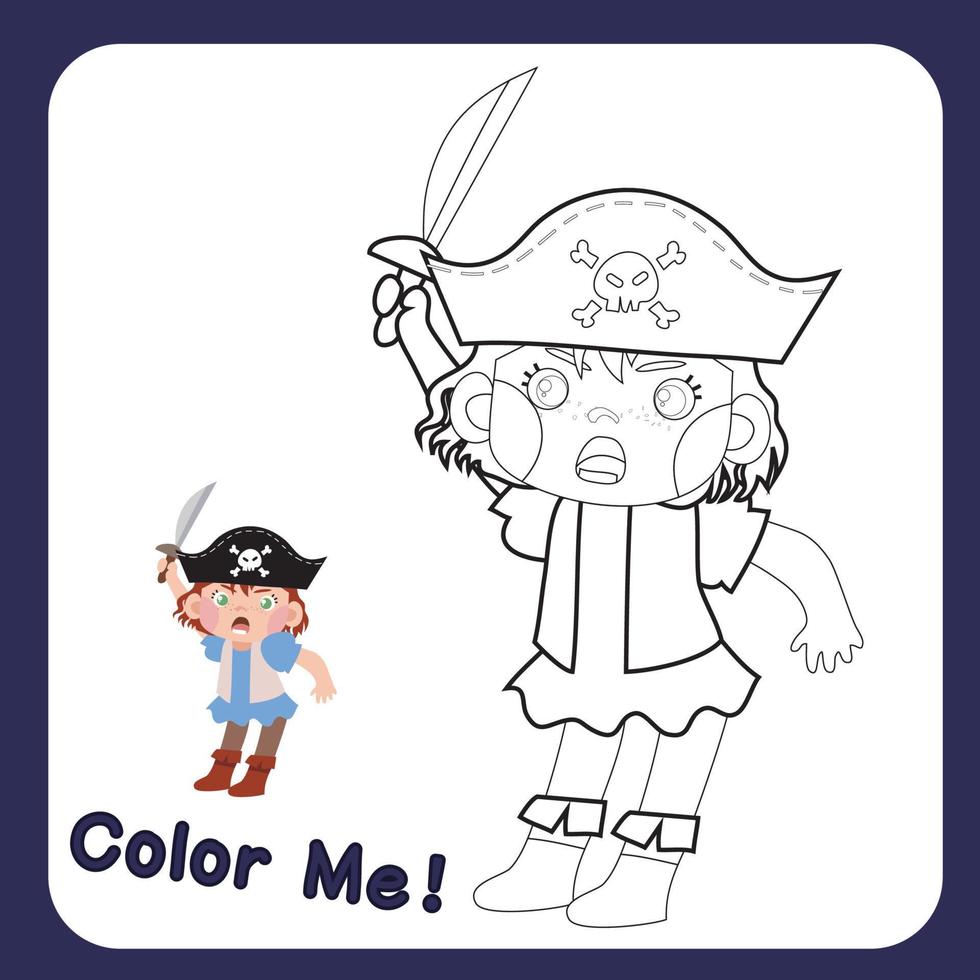 Coloring cute pirate illustration. Educational printable coloring worksheet. Vector outline for coloring page.