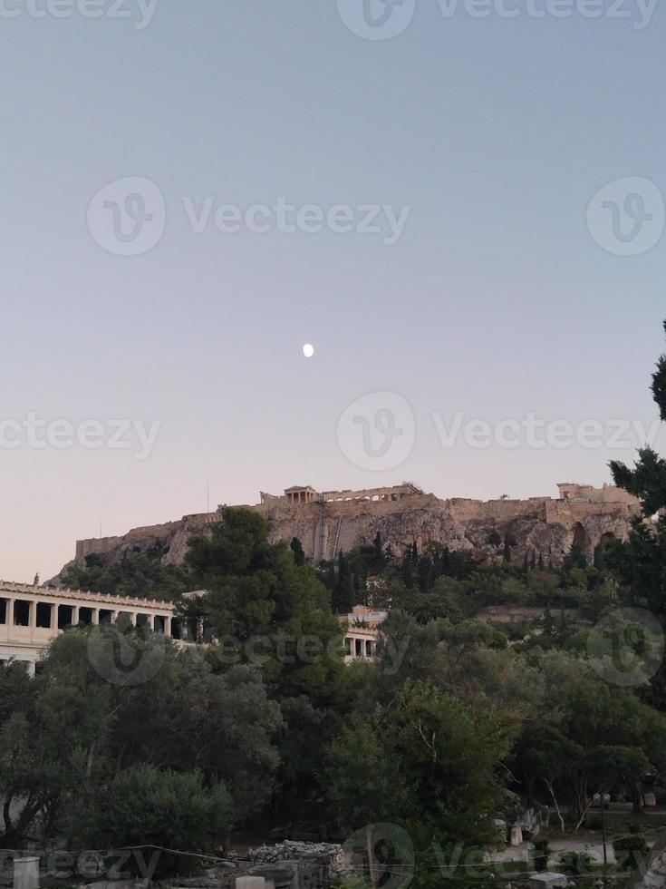 Athens night with Monastiraki square and old Plaka Acropolis hill on foot walking exploring Greece big size high quality prints photo