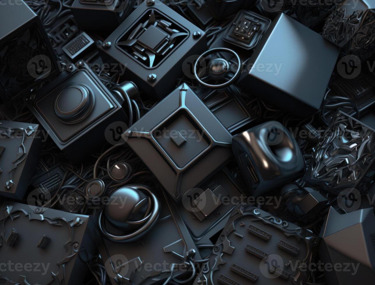 Abstract black geometric background Various shapes Flat lay created with technology photo