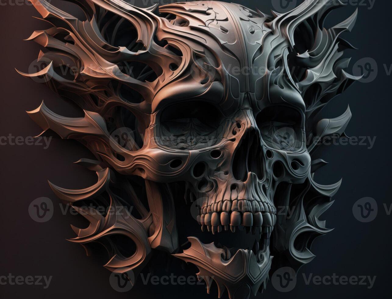 Bismuth skull created with technology photo
