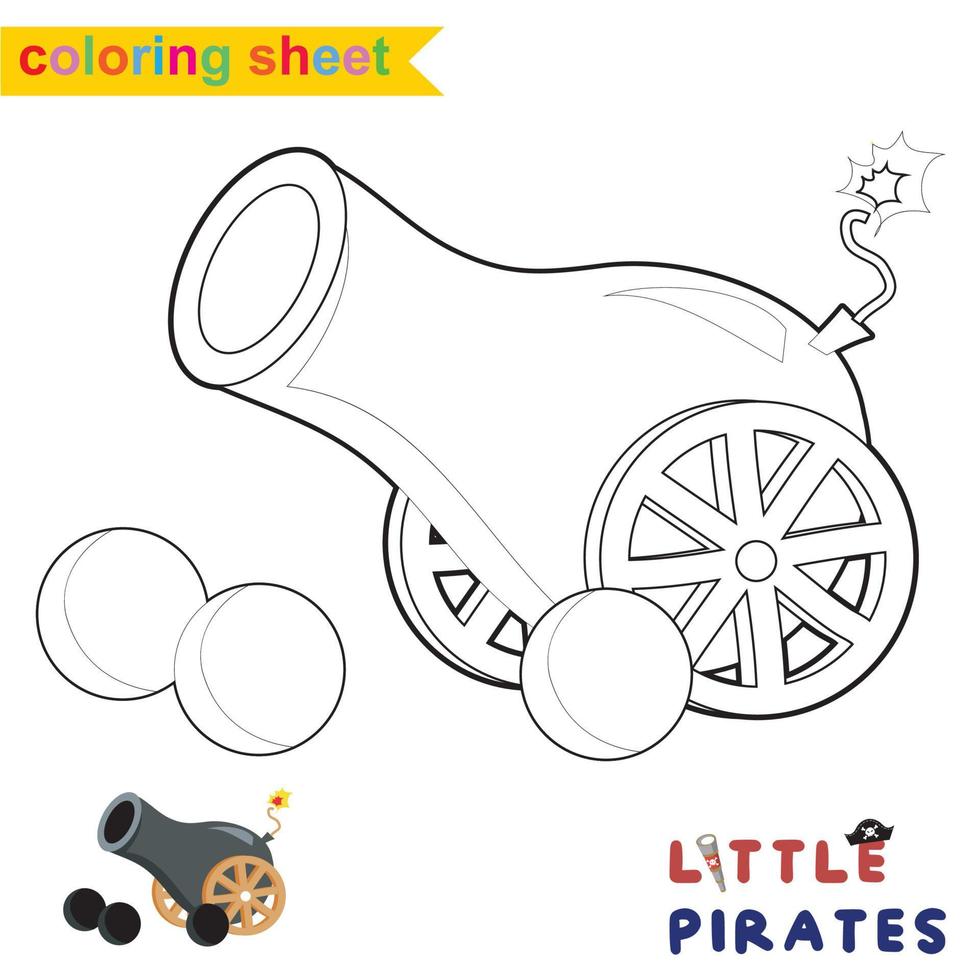 Cute pirate coloring page. Educational printable coloring worksheet. Coloring game for preschool children. Vector outline for coloring sheet.