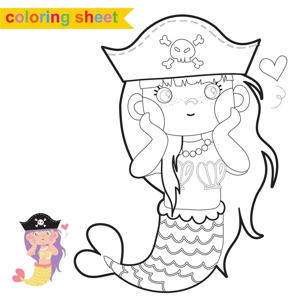 Cute pirate coloring page. Educational printable coloring worksheet. Coloring game for preschool children. Vector outline for coloring sheet.