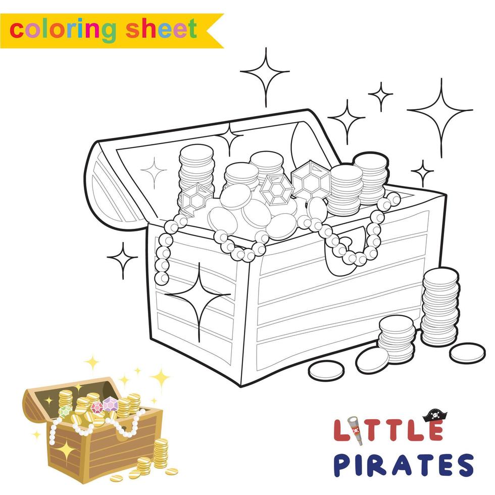 Cute pirate coloring page. Educational printable coloring worksheet. Coloring game for preschool children. Vector outline for coloring sheet.