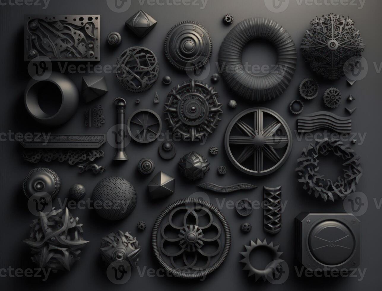 Abstract black geometric background Various shapes Flat lay created with technology photo
