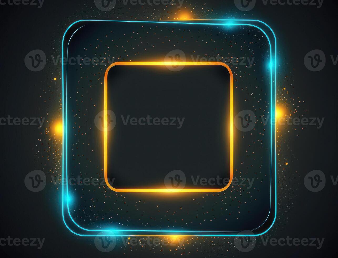 Neon rounded square frame with shining effect dark background created with technology photo