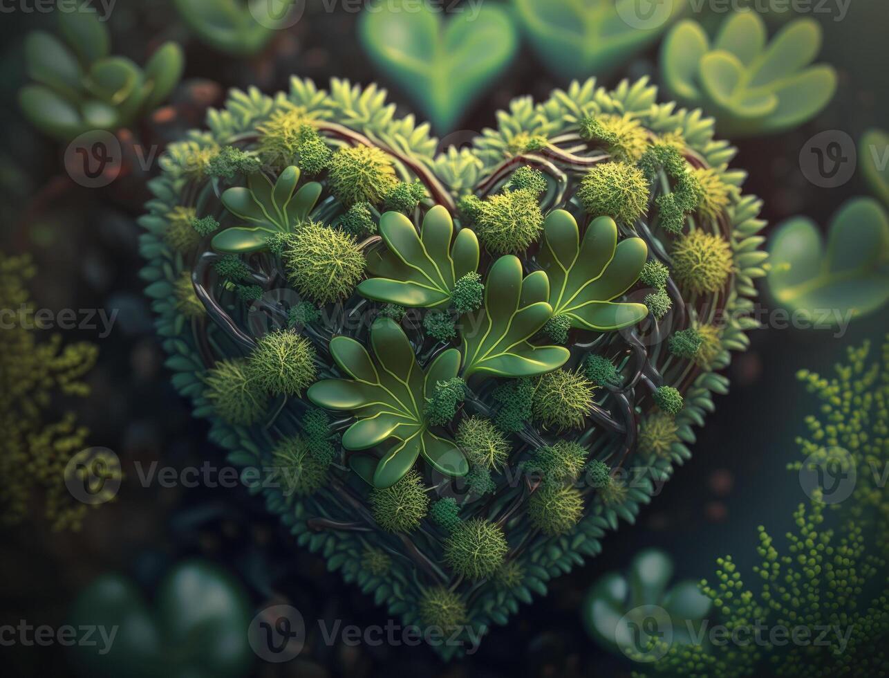 Green heart made by foliage that represents environmental protection created with technology photo