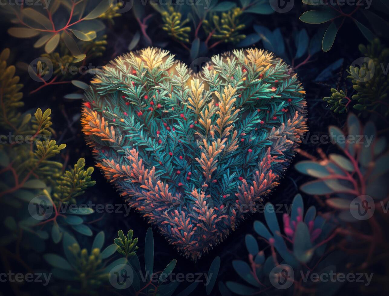 Green heart made by foliage that represents environmental protection created with technology photo