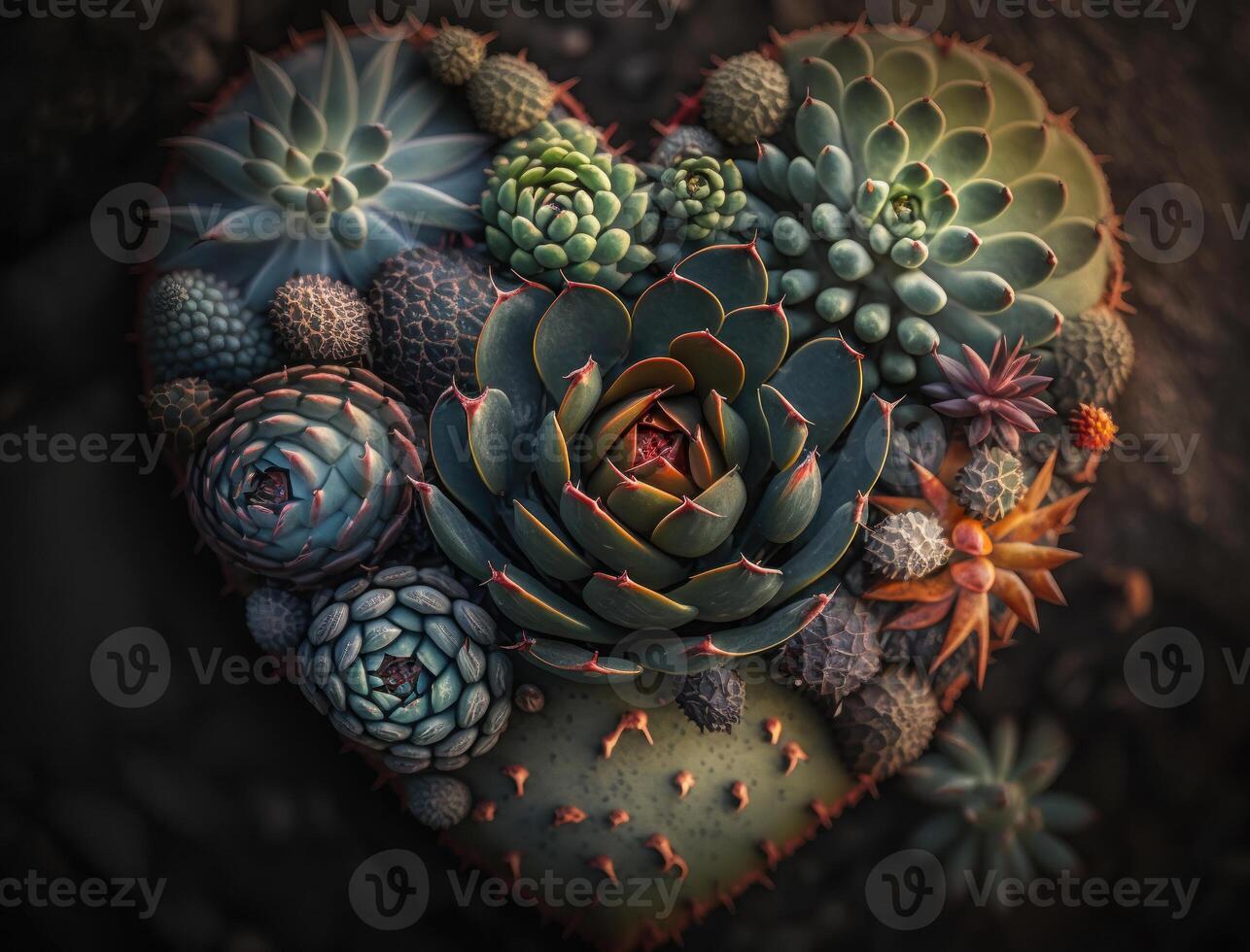 Green heart made by various succulents Environmental protection concept created with technology photo