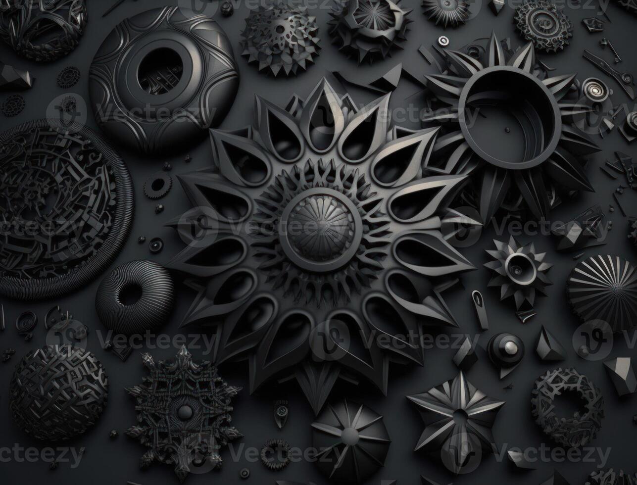 Abstract black geometric background Various shapes Flat lay created with technology photo