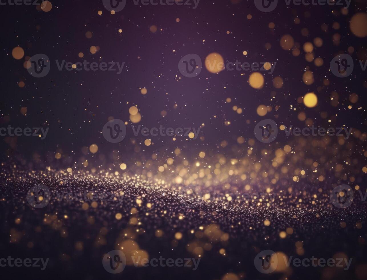 Dark blue and glow particle abstract background Blurry bokeh background with sparkles, particles and glitter created with technology photo