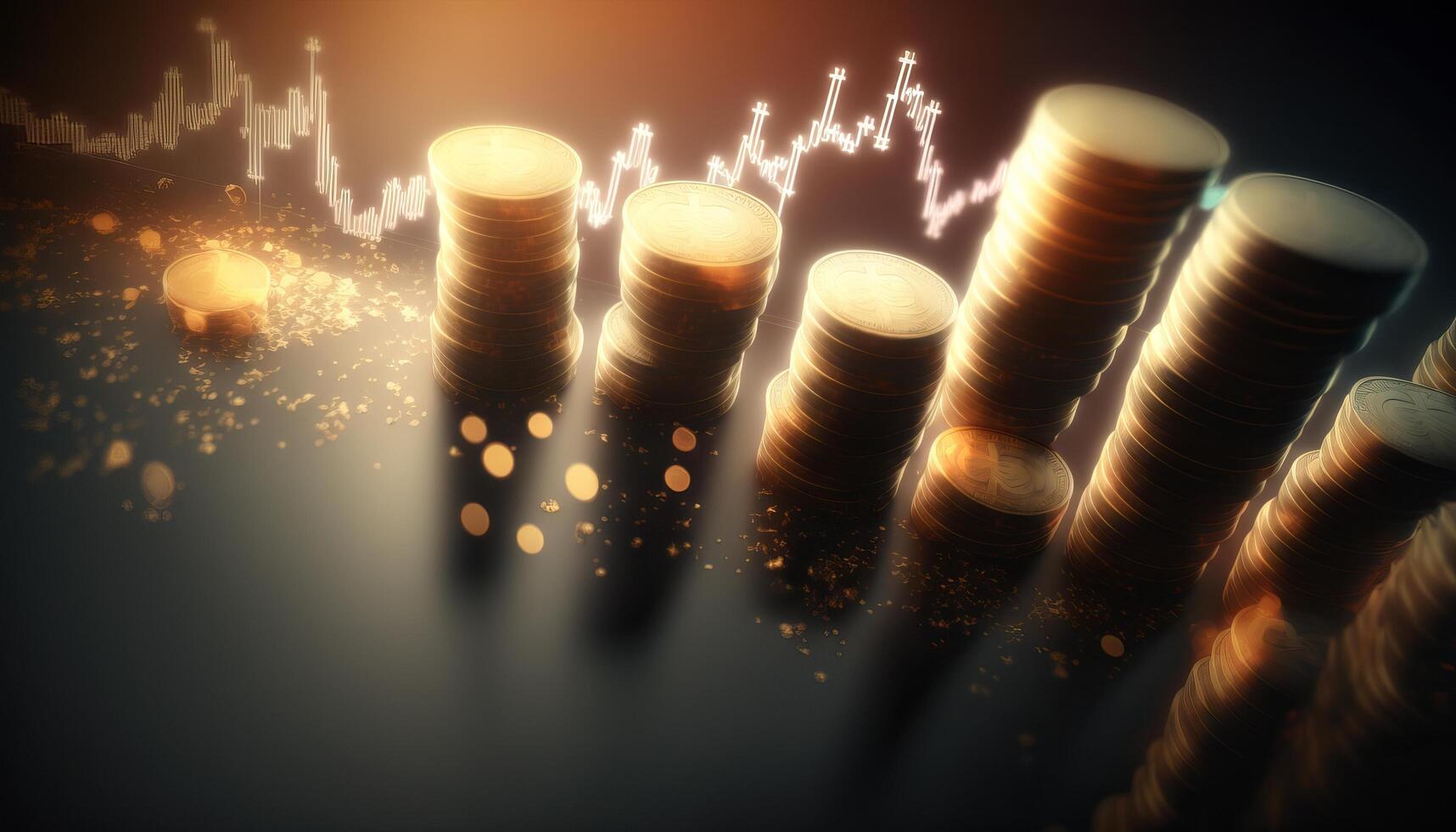 Double exposure of graph and rows of coins for finance and business concept. photo
