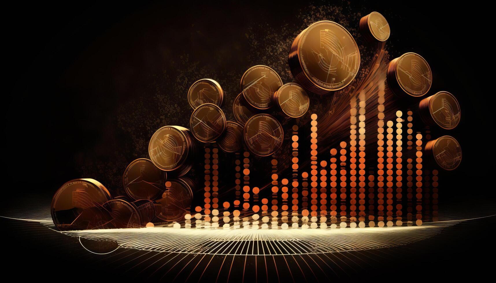 Double exposure of graph and rows of coins for finance and business concept. photo