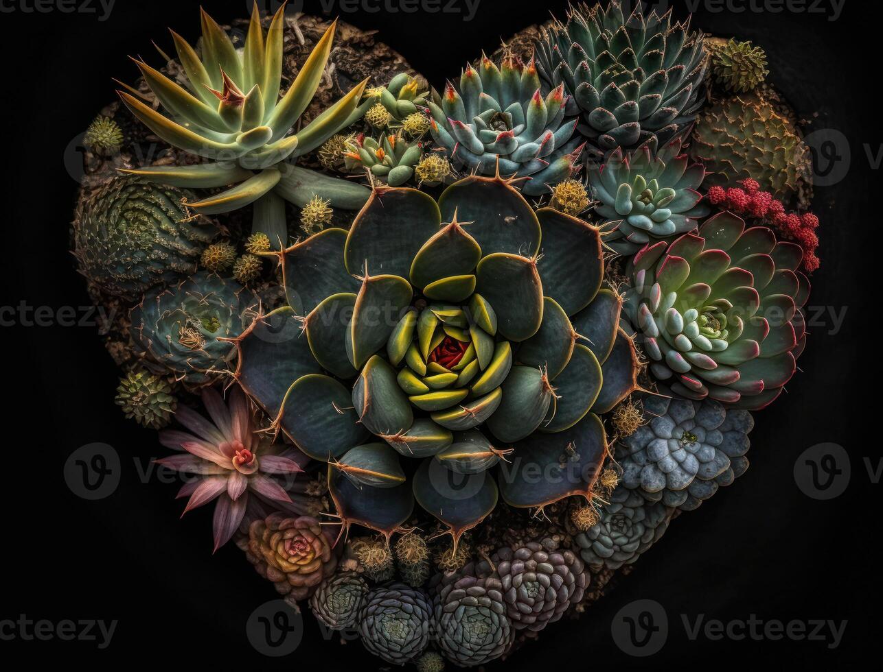 Green heart made by various succulents Environmental protection concept created with technology photo