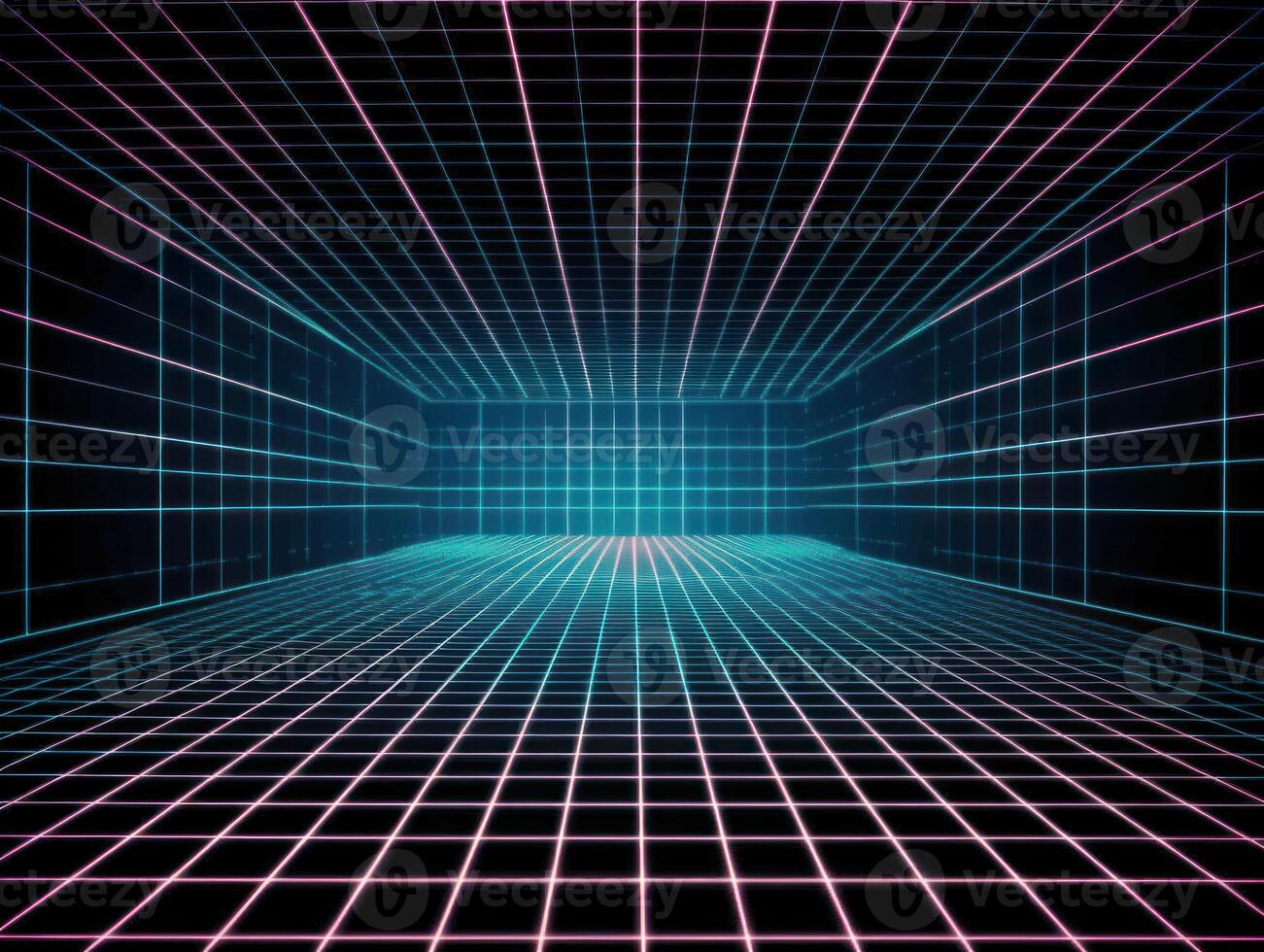 Perspective grid abstract retro background created with technology photo