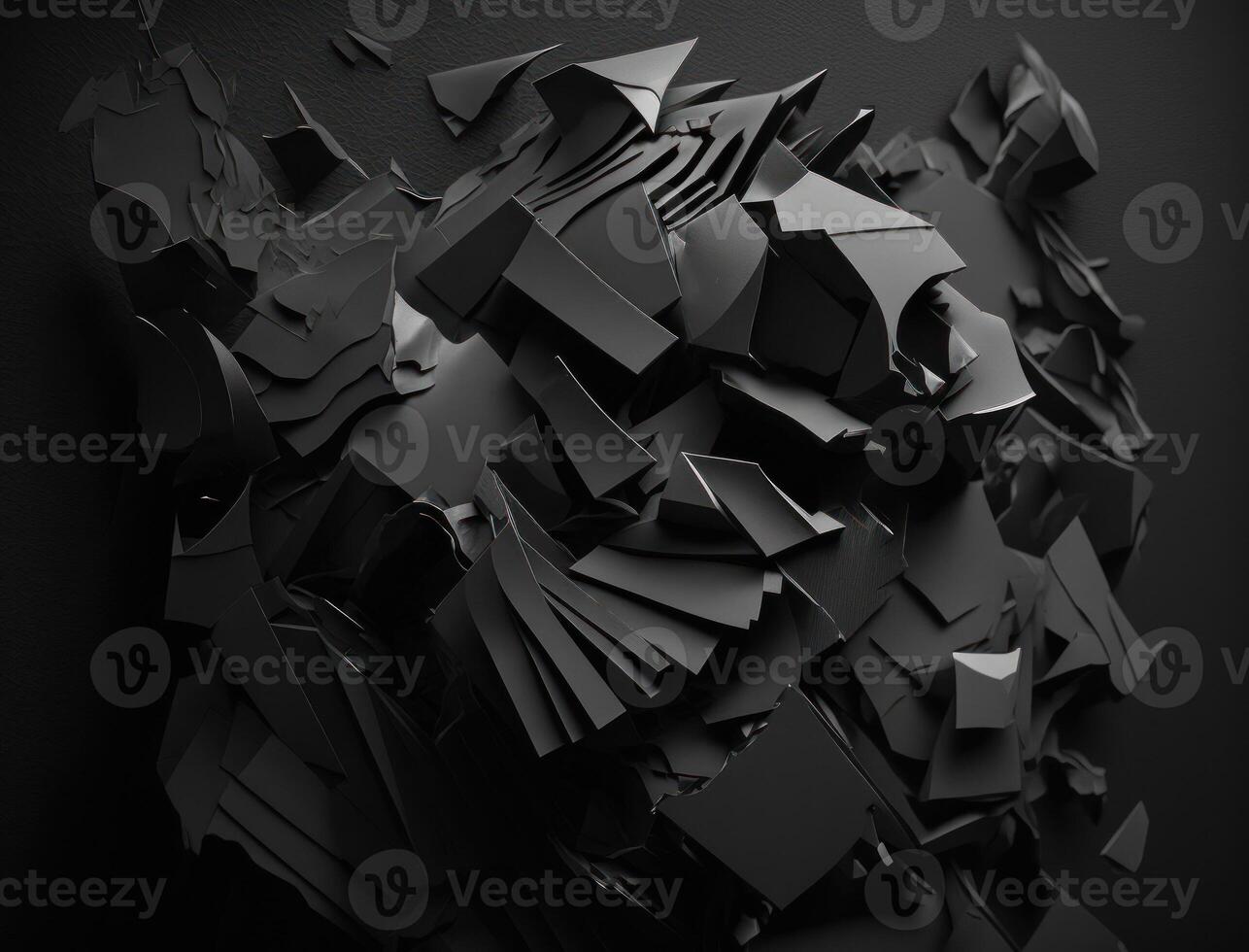 Abstract dark black various paper shapes background created with technology photo
