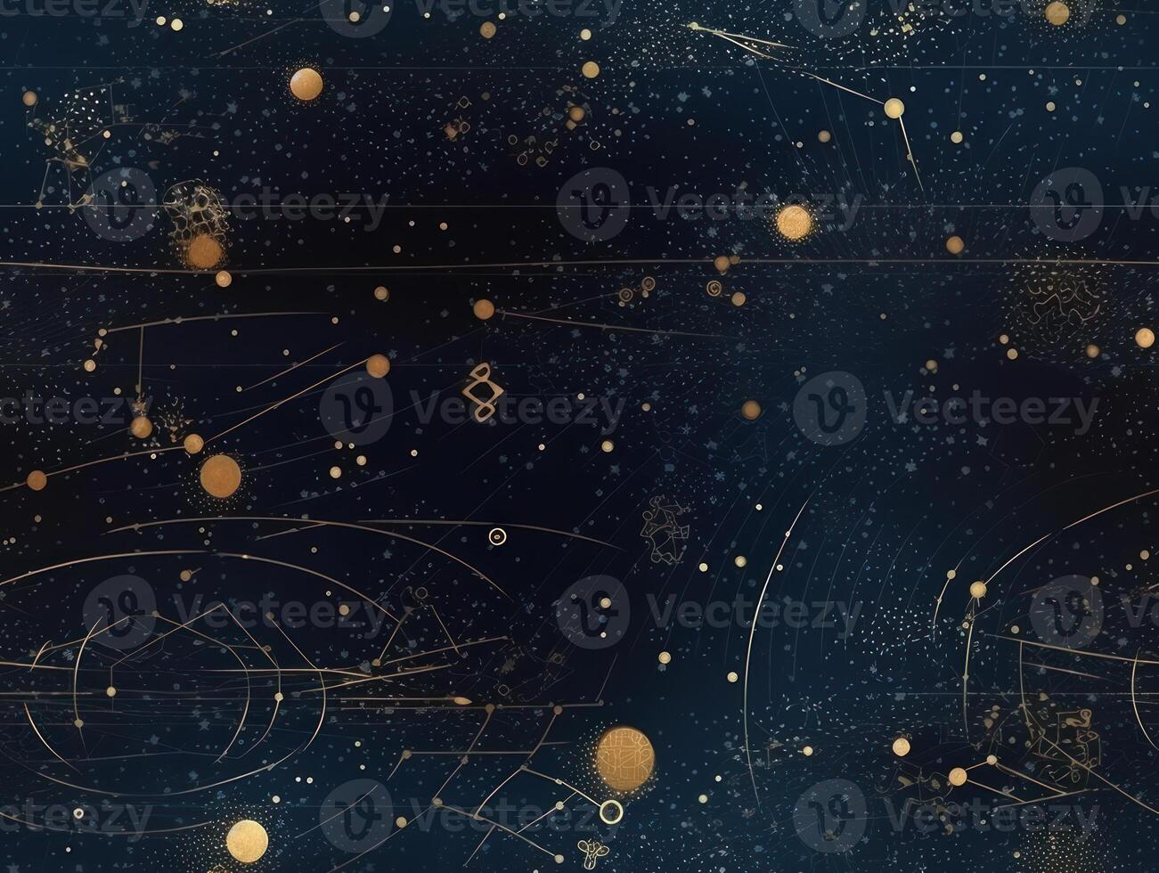 Starry sky space background seamless pattern in dark blue and green colors created with technology photo