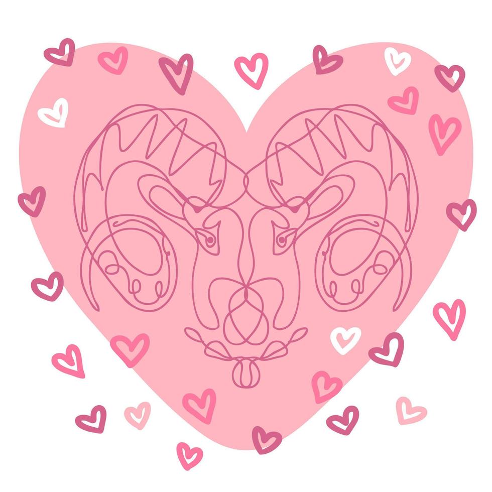 Abstract zodiac sign Aries with doodle hearts. Perfect print for tee, stickers, cards. vector