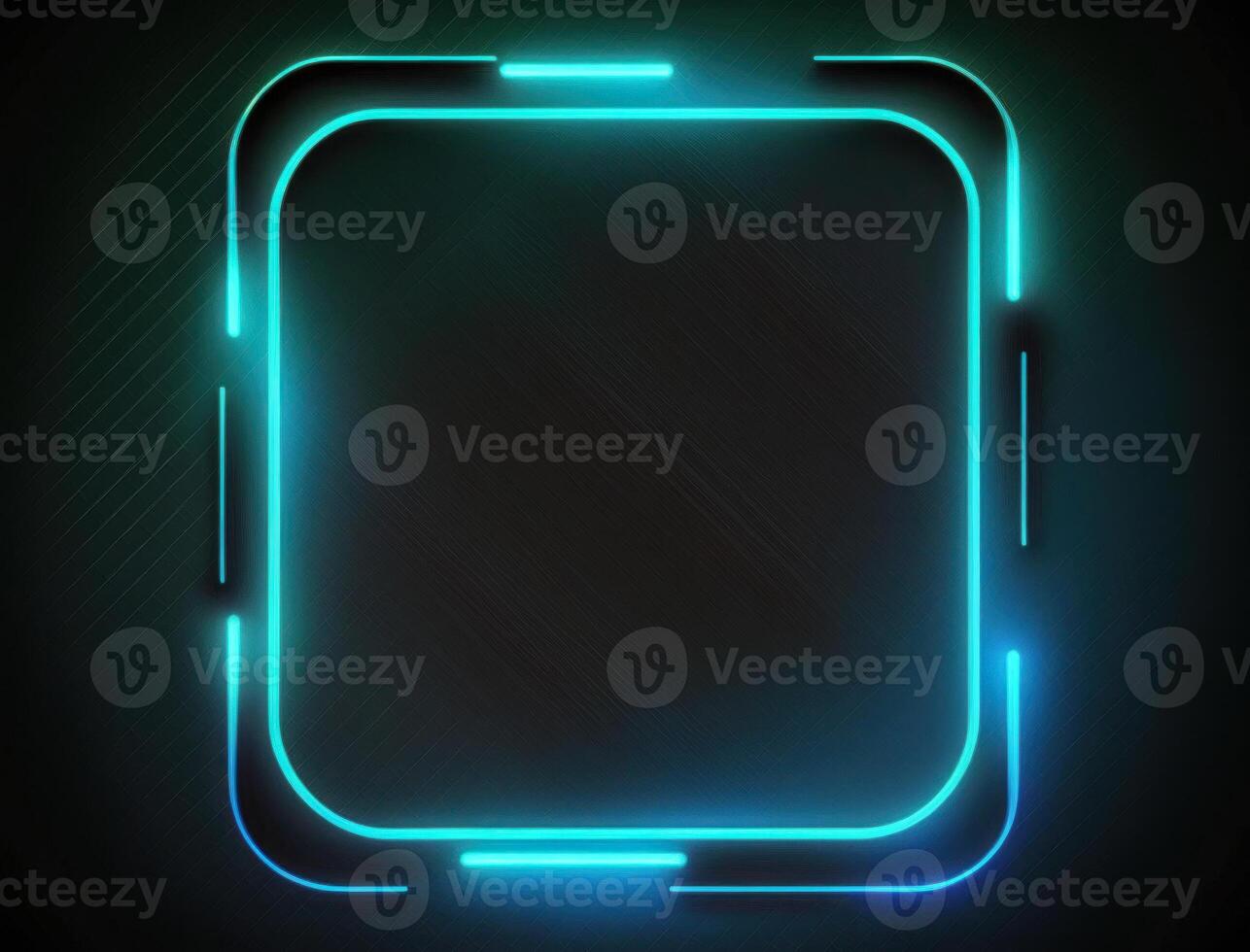 Neon rounded square frame with shining effect dark background created with technology photo