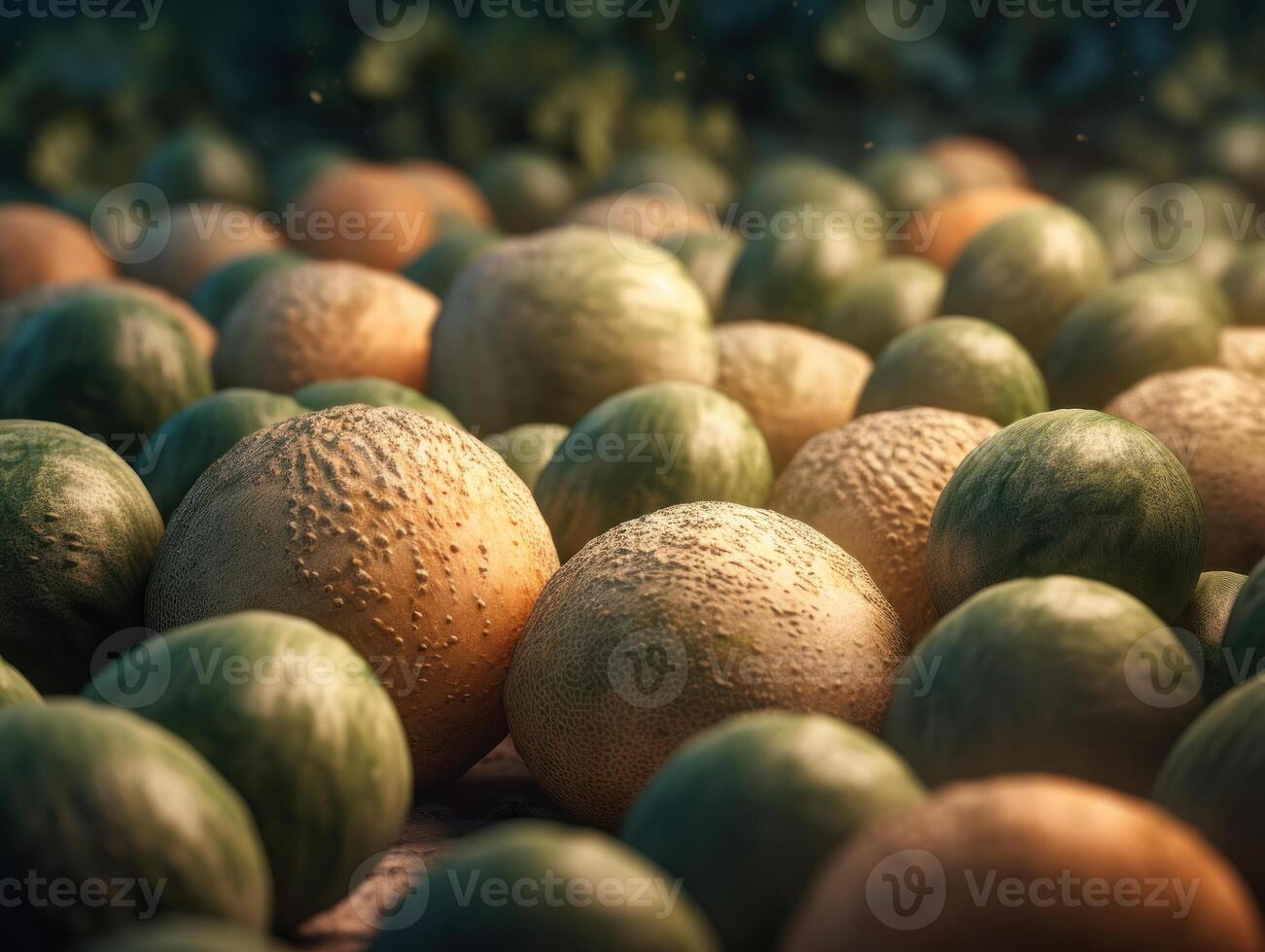 Beautiful organic background of freshly picked melons created with technology photo