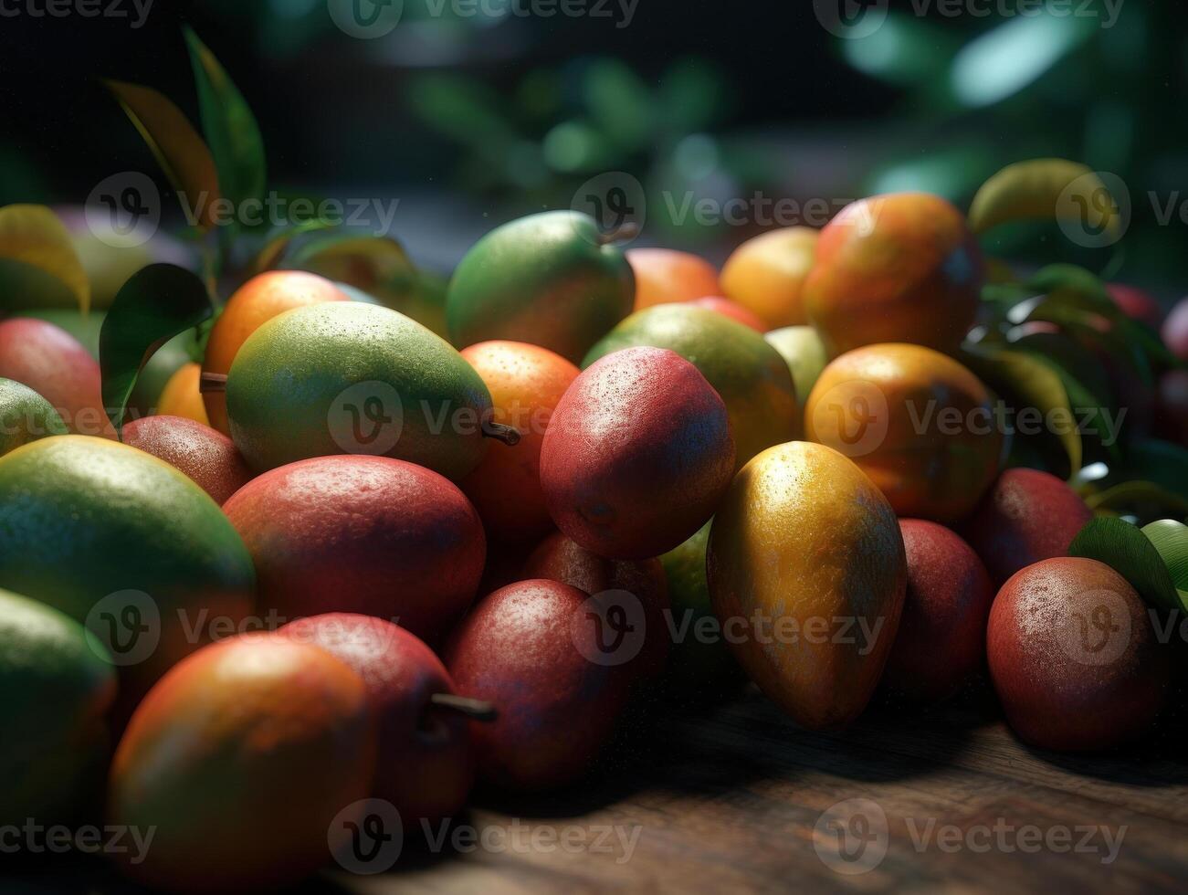 Beautiful organic background of freshly picked mango created with technology photo