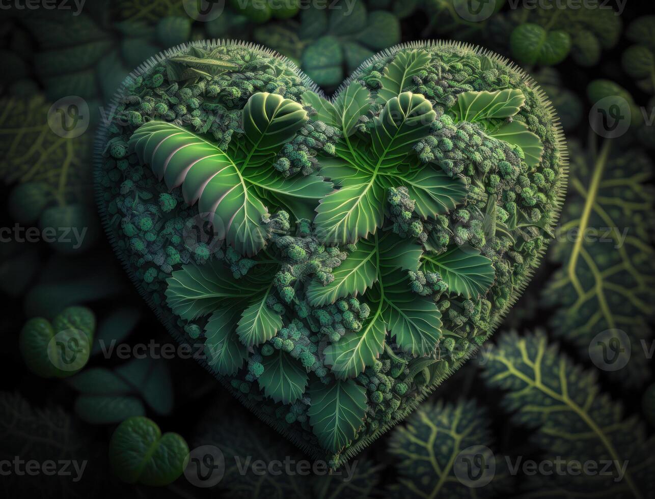 Green heart made by foliage that represents environmental protection created with technology photo