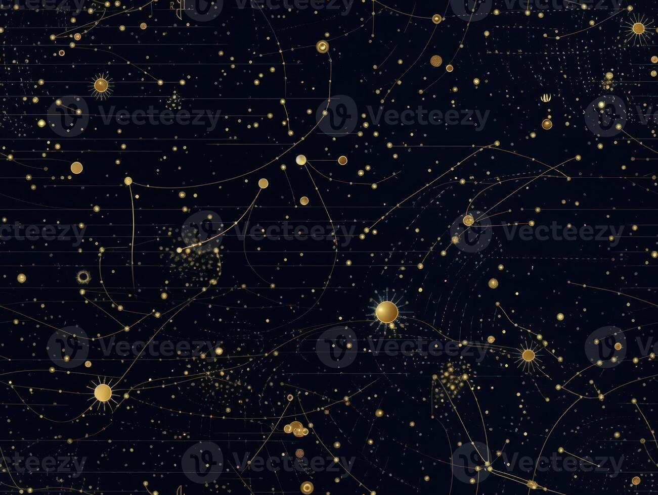 Starry sky space background seamless pattern in dark blue and green colors created with technology photo