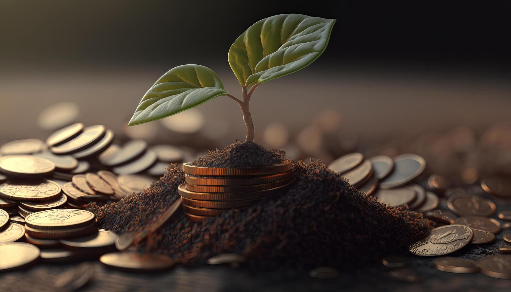 Growing Money - Plant On Coins - Finance And Investment Concept. photo