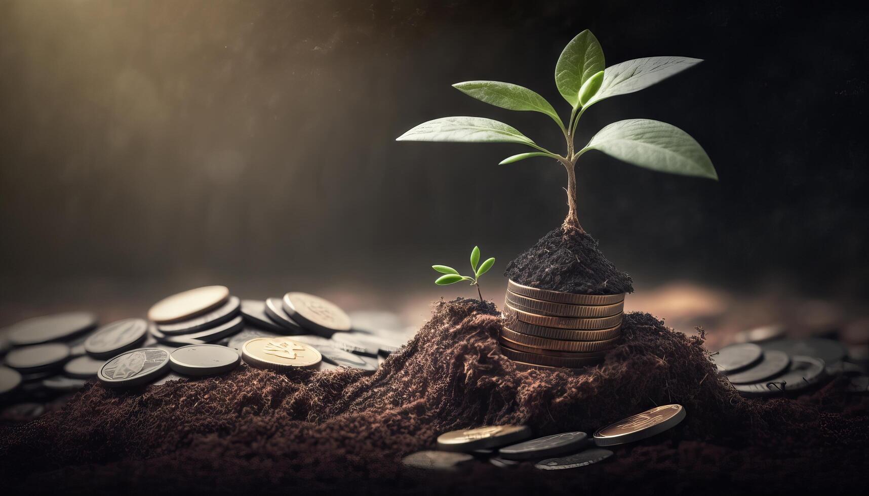 creciente dinero - planta en monedas - Finanzas y inversión concepto. generativo ai foto