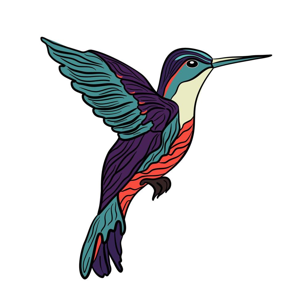 Hummingbird flying bird in doodle technique vector