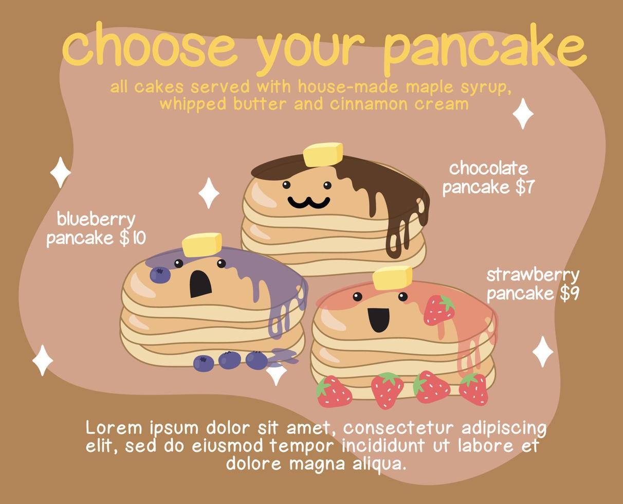 Cute illustration strawberry pancake. Kawaii pancake. Cute vector set. Hand-drawn vector set. Vector file