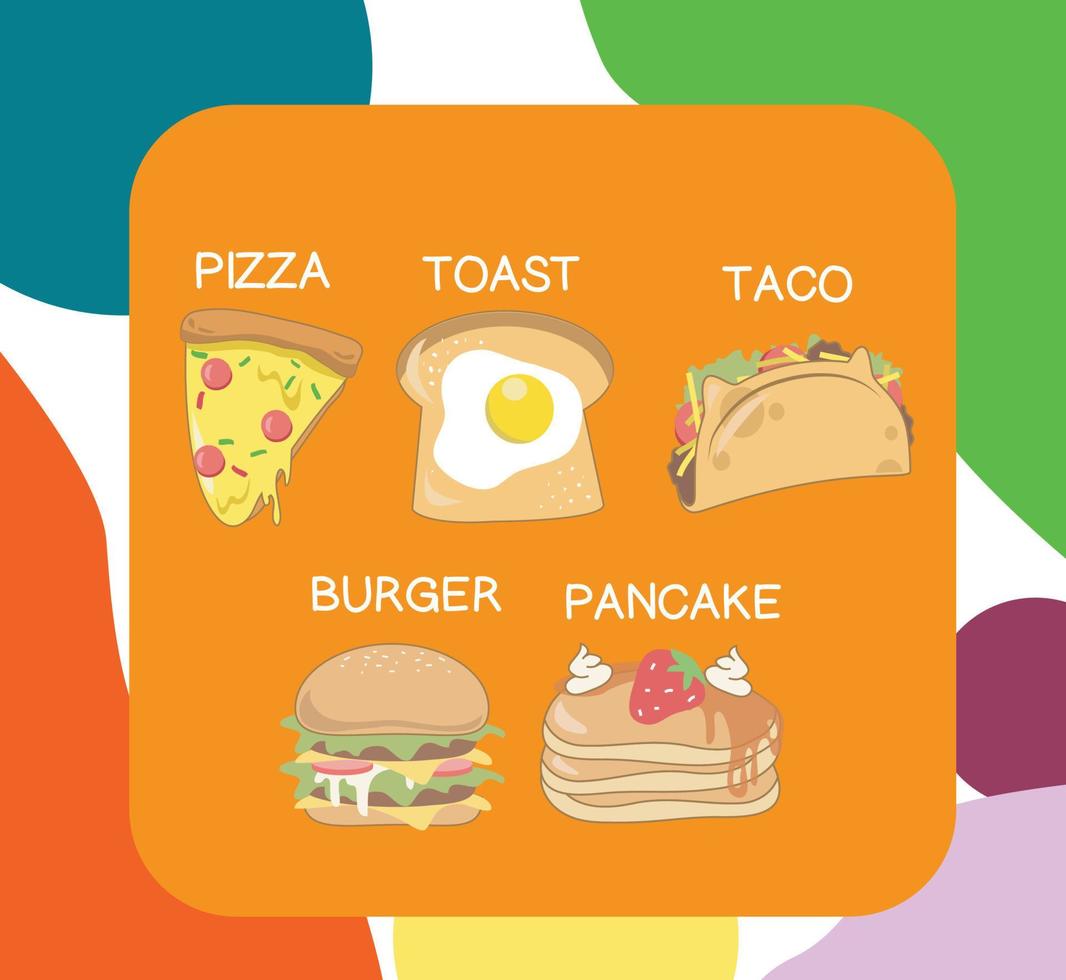 Food flashcard. Cute flashcard for children. Flashcard collection vector