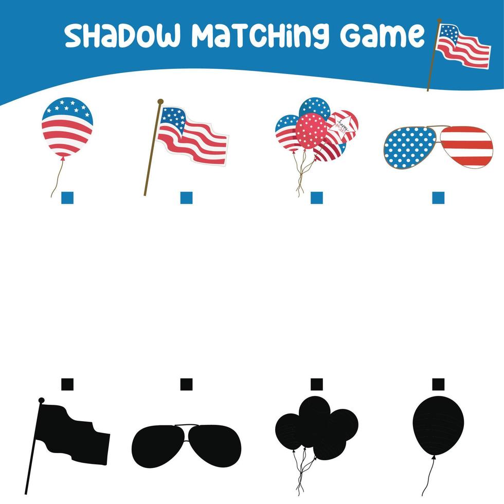 Find the correct shadow. Matching shadow game for children. Worksheet for kid. Educational printable worksheet. Vector illustration.