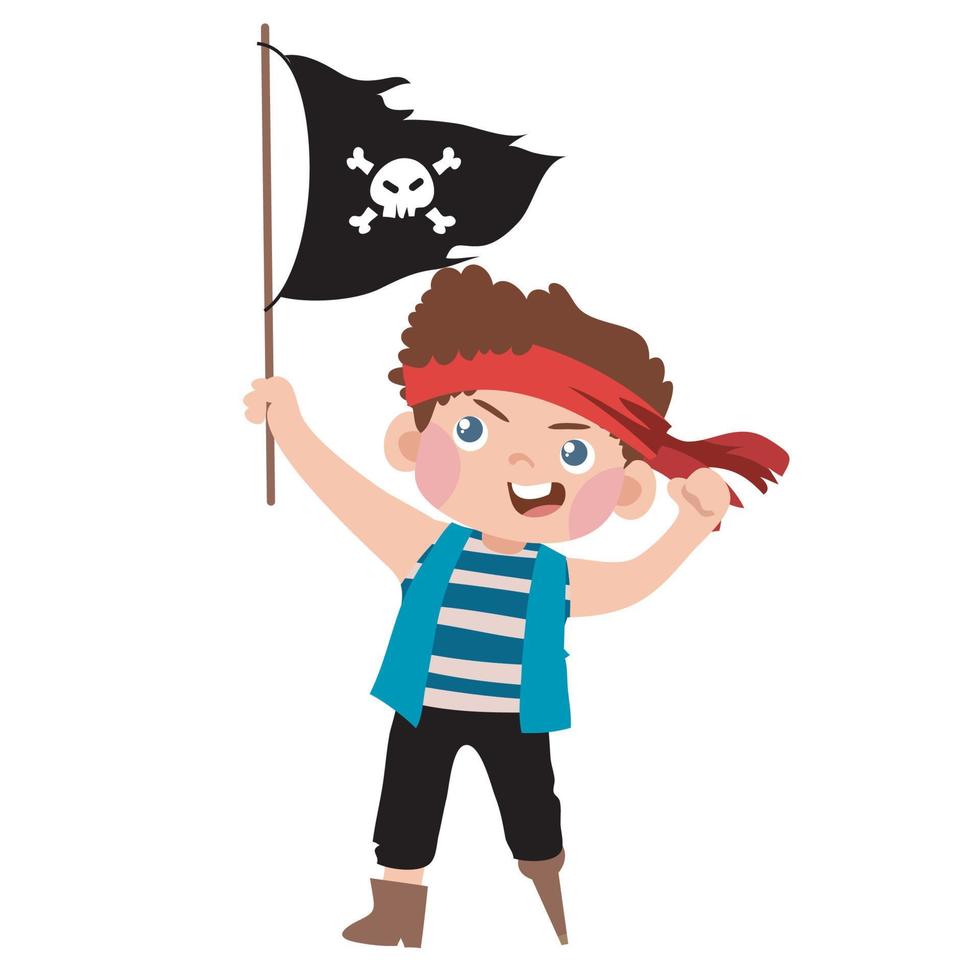 linda pequeño pirata en blanco antecedentes para niños Moda obras de arte, niños libros, cumpleaños invitaciones, saludo tarjetas, carteles fantasía dibujos animados vector ilustración.