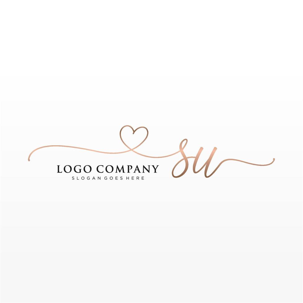 Initial SU feminine logo collections template. handwriting logo of initial signature, wedding, fashion, jewerly, boutique, floral and botanical with creative template for any company or business. vector