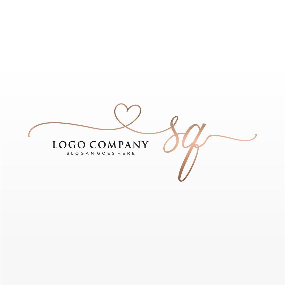 Initial SQ feminine logo collections template. handwriting logo of initial signature, wedding, fashion, jewerly, boutique, floral and botanical with creative template for any company or business. vector