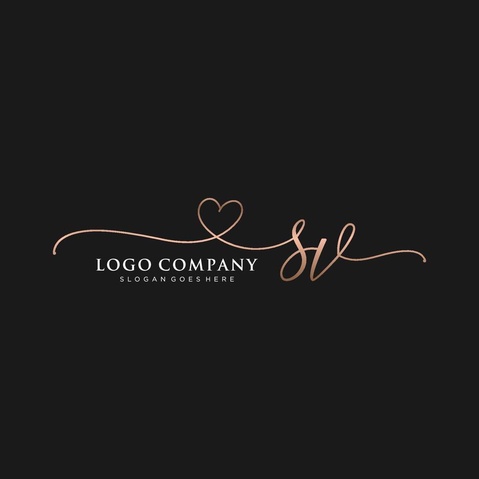 Initial SV feminine logo collections template. handwriting logo of initial signature, wedding, fashion, jewerly, boutique, floral and botanical with creative template for any company or business. vector