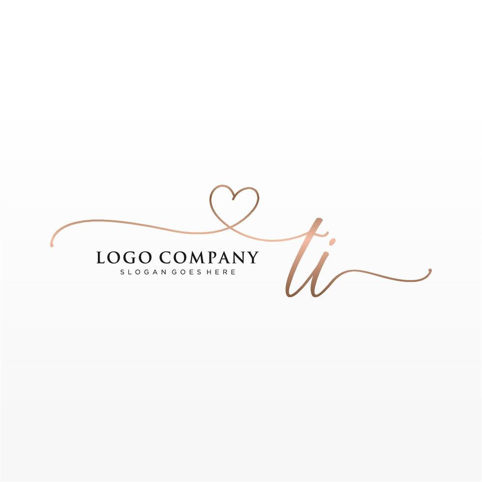 Initial TI feminine logo collections template. handwriting logo of initial signature, wedding, fashion, jewerly, boutique, floral and botanical with creative template for any company or business. vector